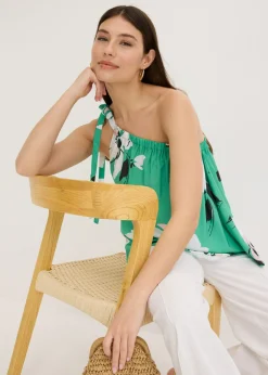 bonprix bonprix Blusa con un hombro al descubierto verde con flores New