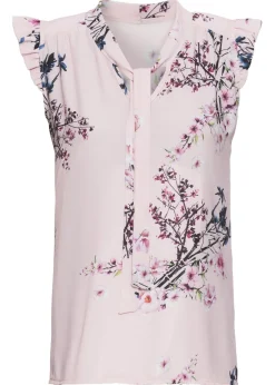 bonprix bonprix Blusa con volantes en las mangas Rosa de flores Clearance