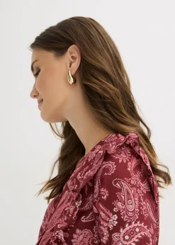 bonprix bonprix Blusa con volantes y nido de abeja Rojo rubí con patrón paisley Online