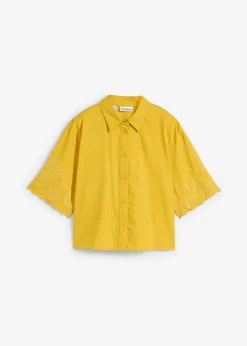 bonprix bonprix Blusa corta con contenido de seda curry limón Clearance