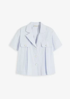 bonprix bonprix Blusa corta de popelín de algodón con manga corta azul pálido Discount