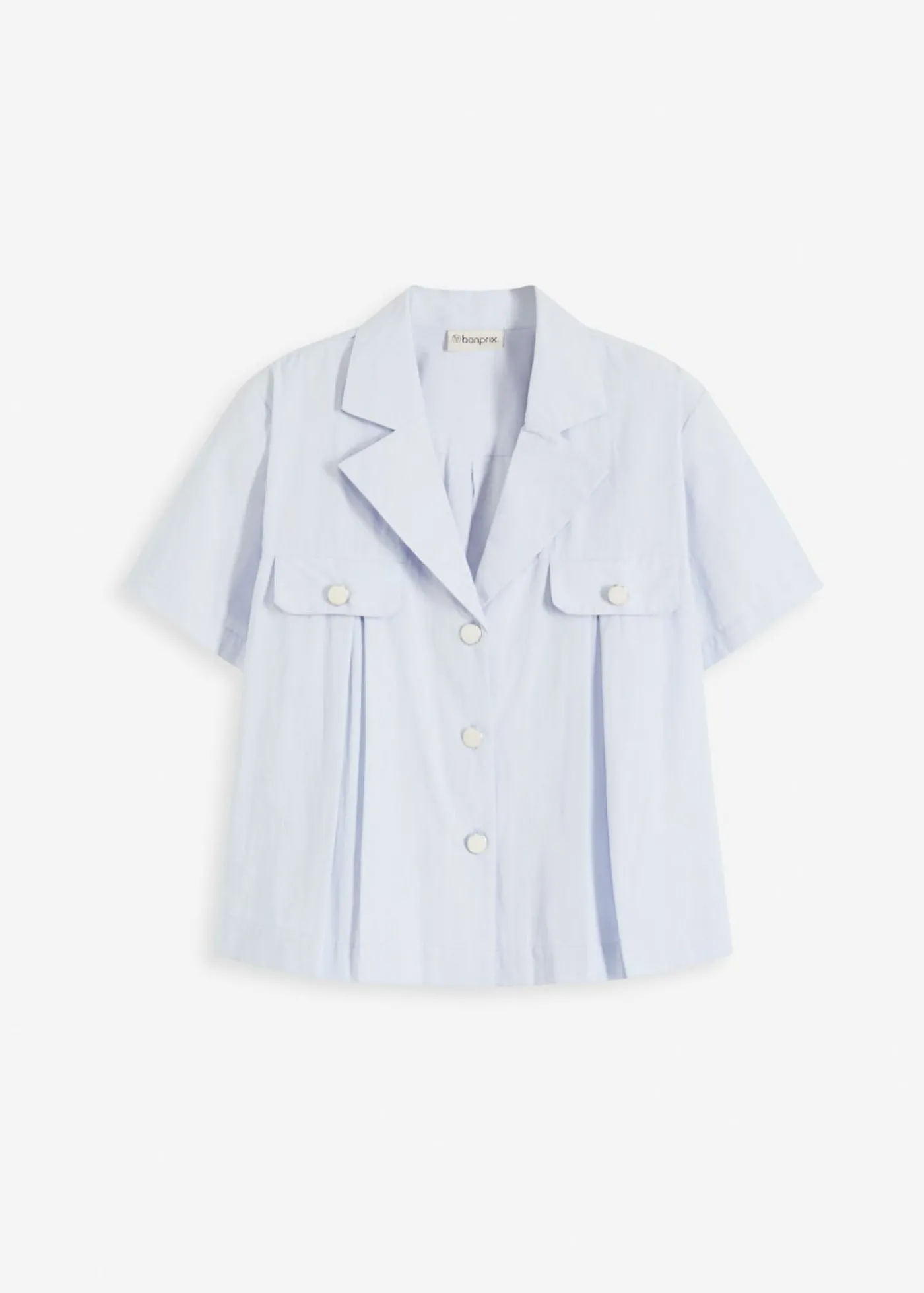 bonprix bonprix Blusa corta de popelín de algodón con manga corta azul pálido Discount