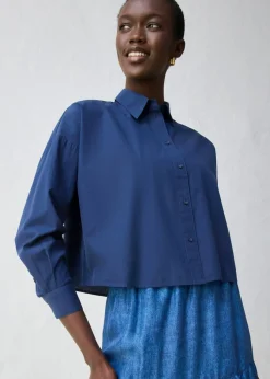 bonprix bonprix Blusa corta oversize con contenido de seda Azul marino Hot