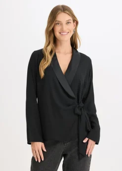bonprix bonprix Blusa cruzada Negro Outlet