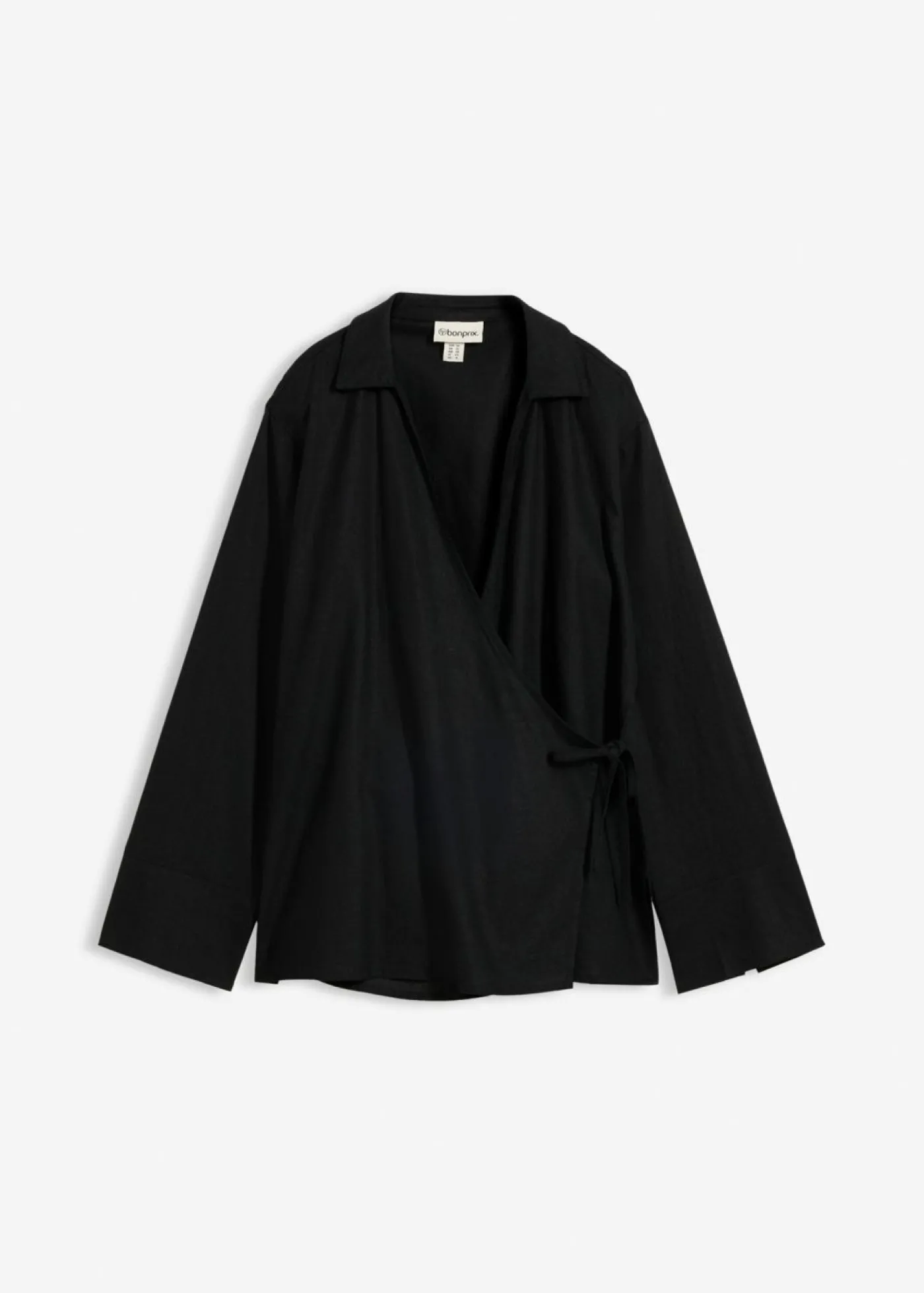 bonprix bonprix Blusa cruzada de mezcla de lino Negro Outlet