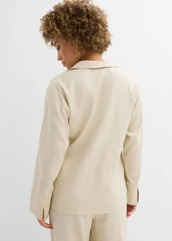 bonprix bonprix Blusa cruzada de mezcla de lino Arena claro Outlet