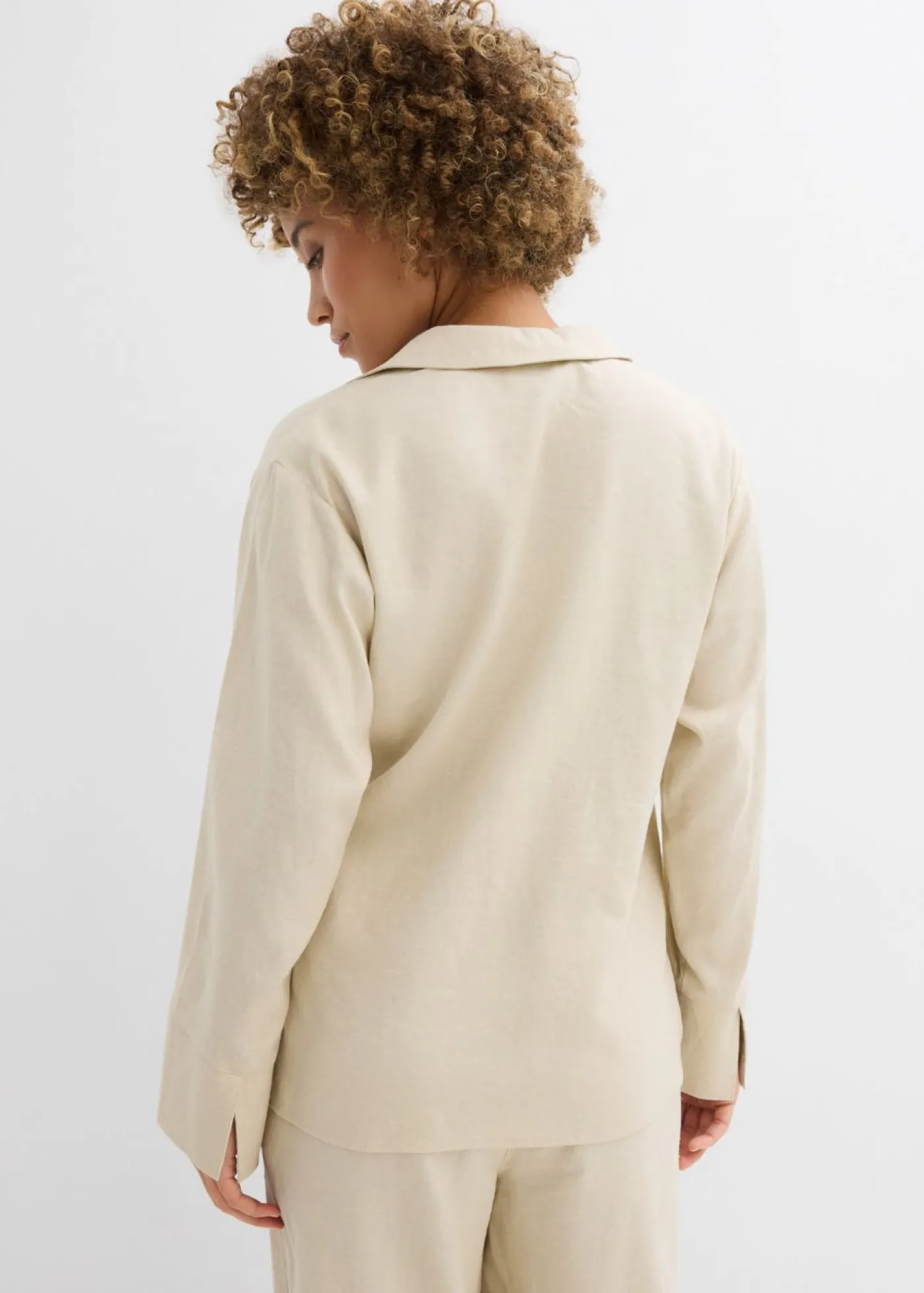 bonprix bonprix Blusa cruzada de mezcla de lino Arena claro Outlet