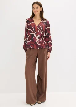 bonprix bonprix Blusa cruzada de satén fluido Rojo burdeos-beige mate estampado Outlet