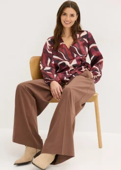 bonprix bonprix Blusa cruzada de satén fluido Rojo burdeos-beige mate estampado Outlet