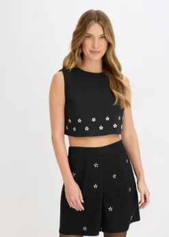bonprix bonprix Blusa de algodón Negro de flores Hot
