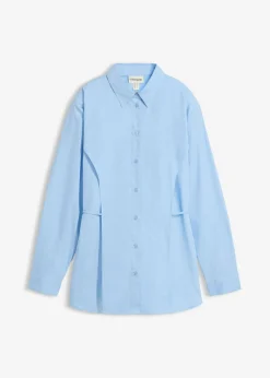 bonprix bonprix Blusa de algodón con detalle de lazo Azul claro Online