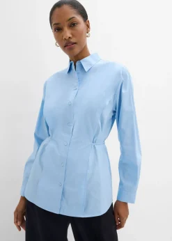 bonprix bonprix Blusa de algodón con detalle de lazo Azul claro Online