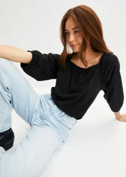 bonprix bonprix Blusa de algodón orgánico puro Negro Discount