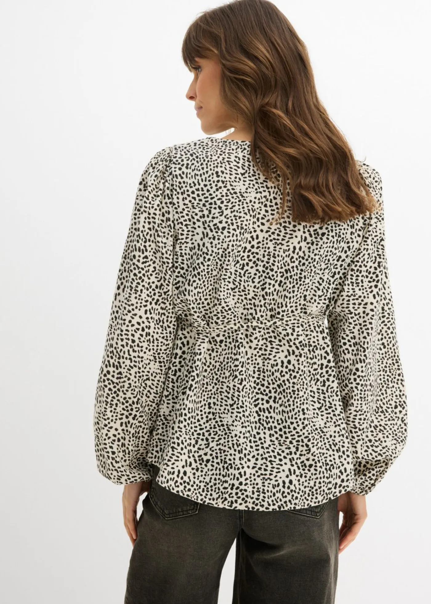 bonprix bonprix Blusa de algodón para durante y después del embarazo estampado leo blanco lana/negro Best