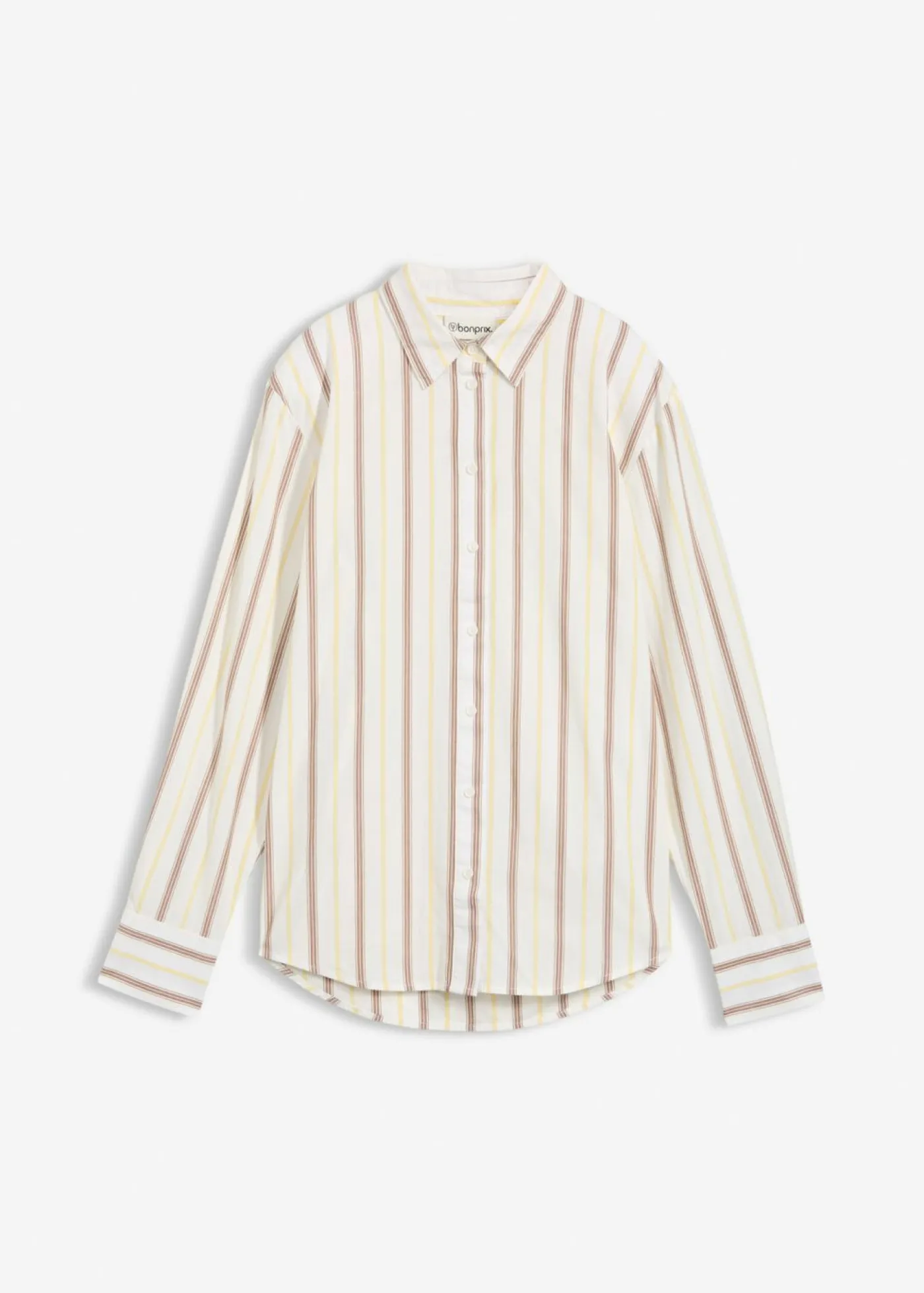 bonprix bonprix Blusa de algodón puro blanco lana-blanco perla-amarillo claro-arena claro-marrón castaño rayas verticales Sale