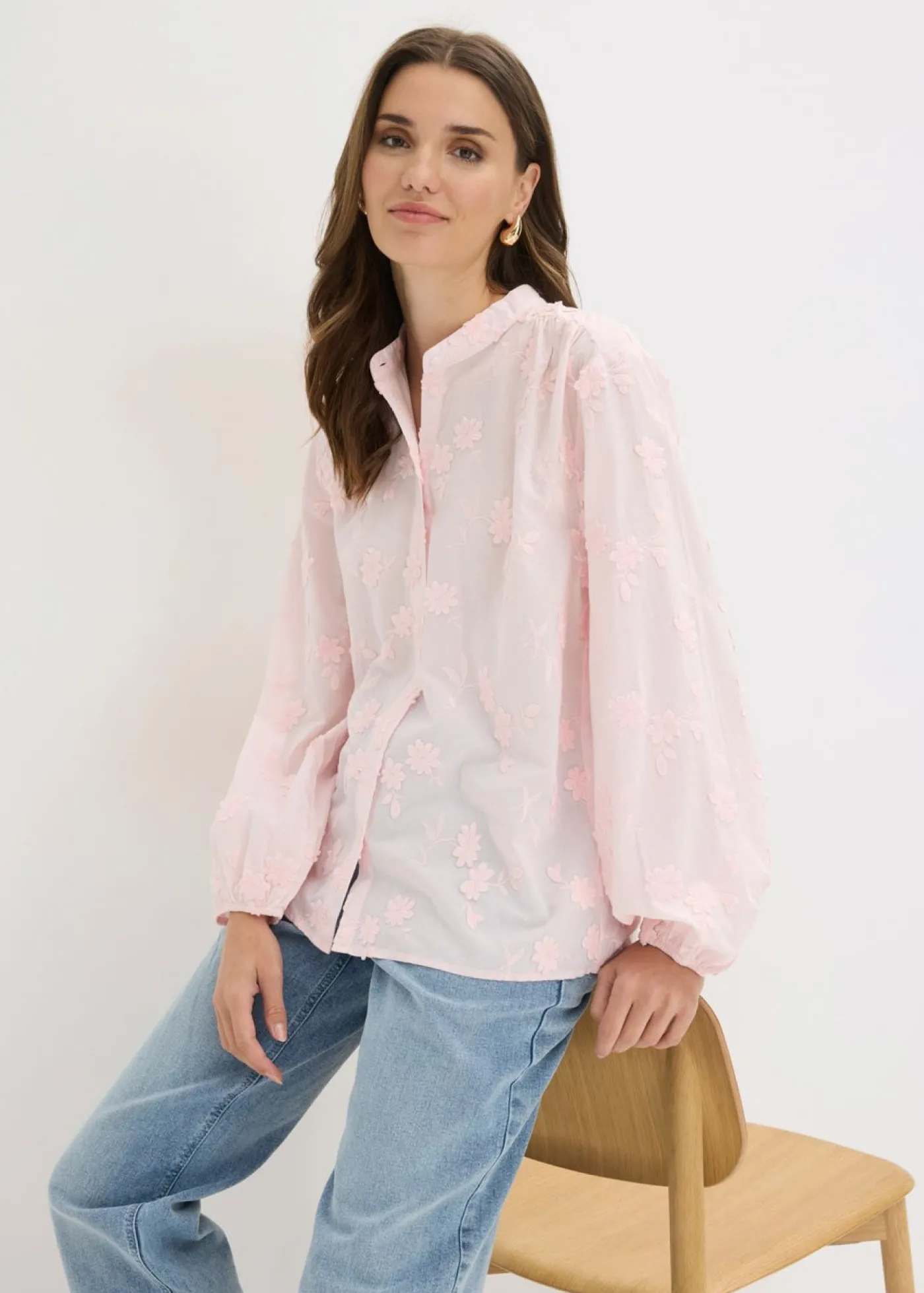 bonprix bonprix Blusa de algodón puro Rosa claro Outlet