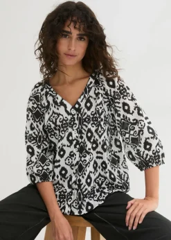 bonprix bonprix Blusa de algodón puro Blanco/negro con patrón paisley Discount