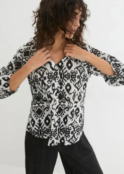 bonprix bonprix Blusa de algodón puro Blanco/negro con patrón paisley Discount