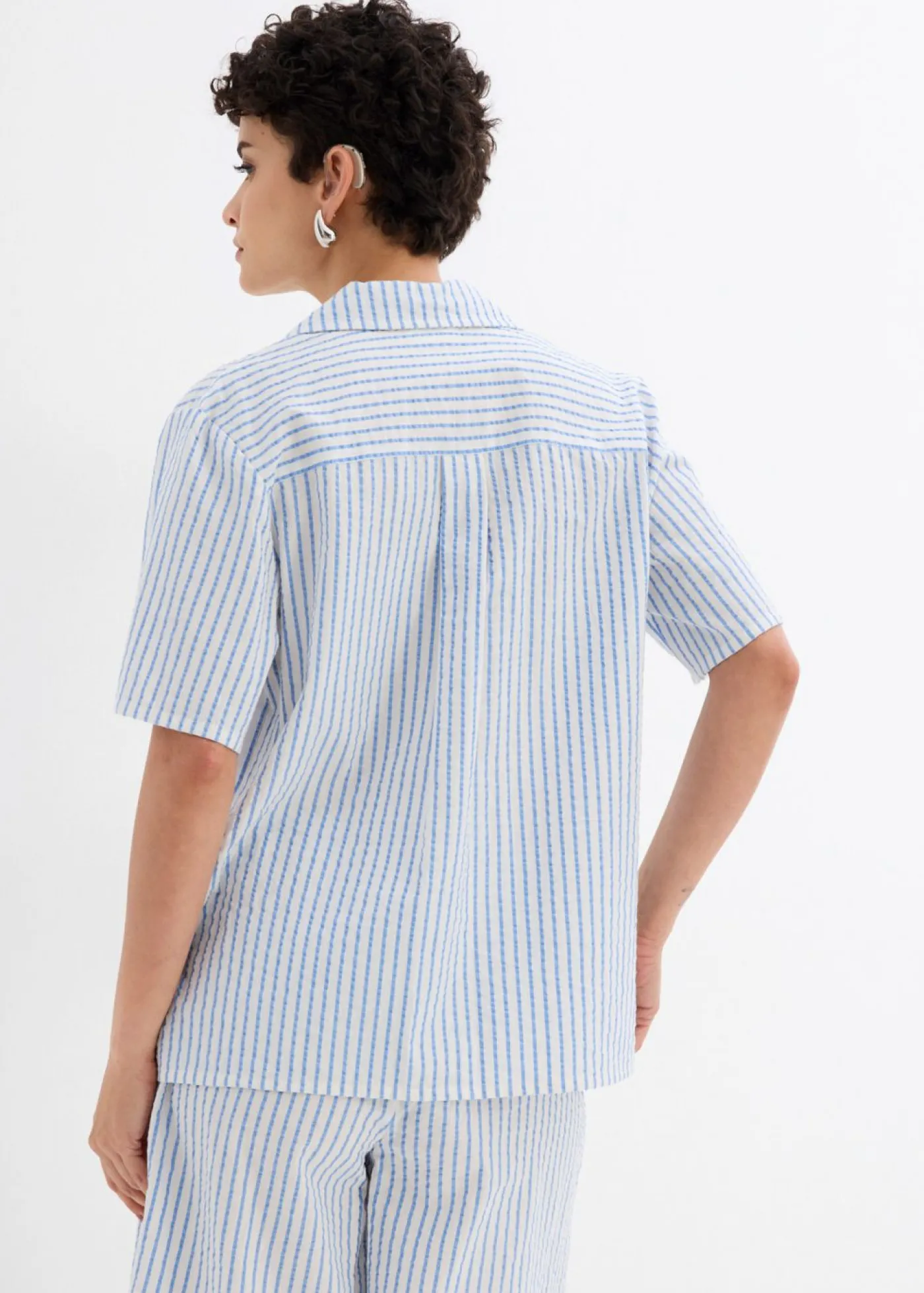 bonprix bonprix Blusa de algodón puro azul provenzal-blanco lana con rayas Outlet