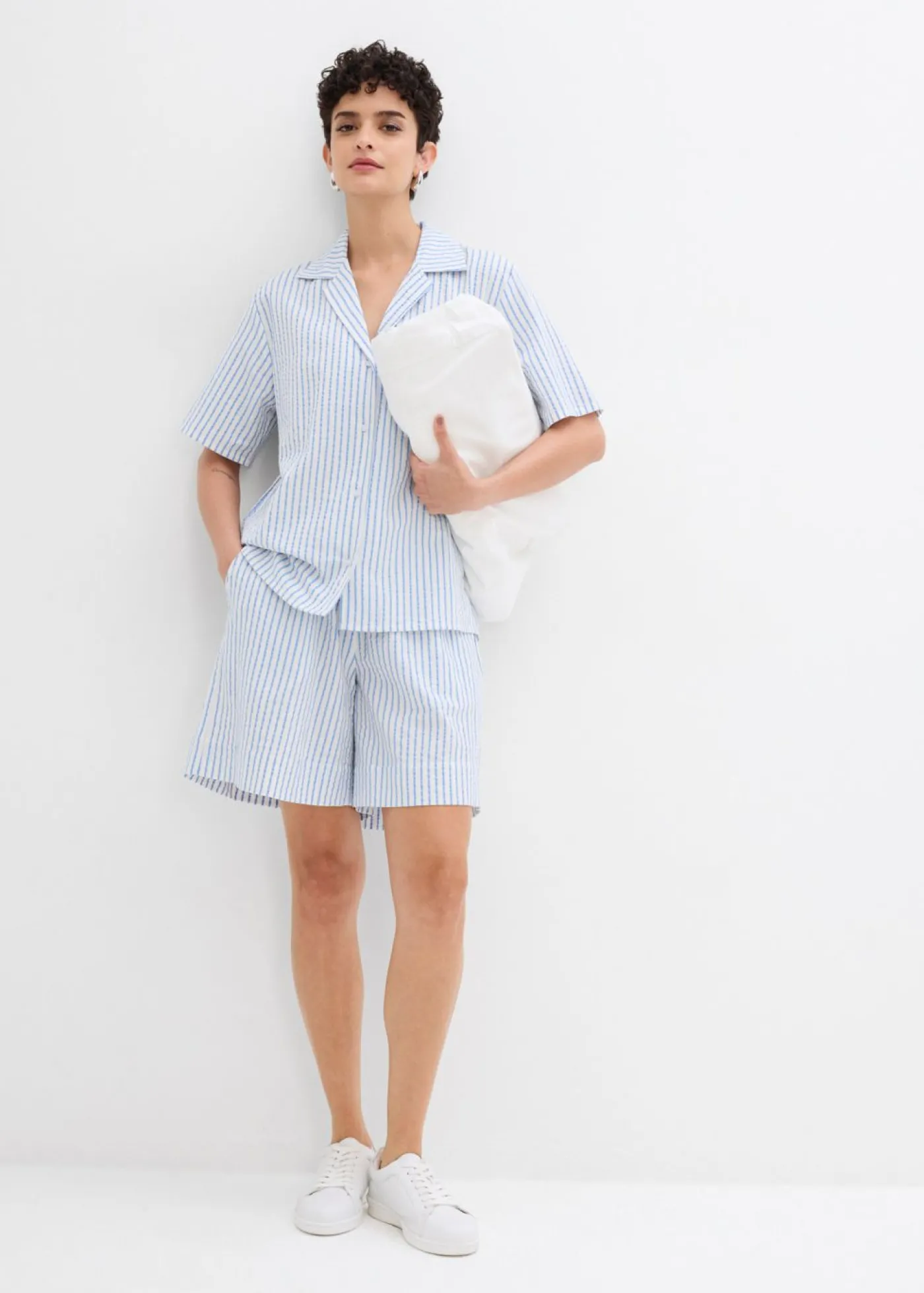 bonprix bonprix Blusa de algodón puro azul provenzal-blanco lana con rayas Outlet