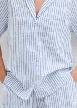 bonprix bonprix Blusa de algodón puro azul provenzal-blanco lana con rayas Outlet