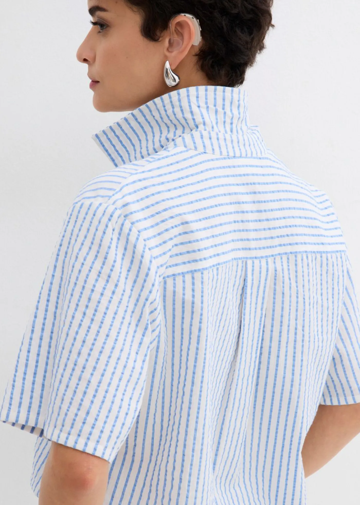 bonprix bonprix Blusa de algodón puro azul provenzal-blanco lana con rayas Outlet