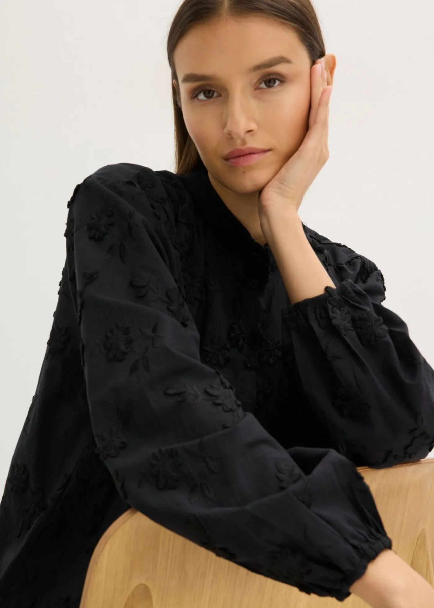 bonprix bonprix Blusa de algodón puro Negro Discount