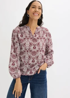 bonprix bonprix Blusa de algodón puro rojo rubí-blanco lana Best