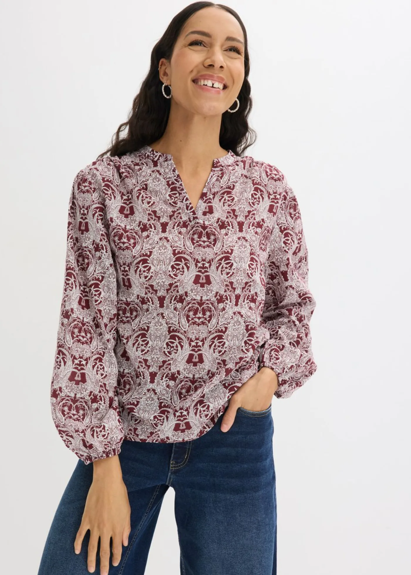 bonprix bonprix Blusa de algodón puro rojo rubí-blanco lana Best