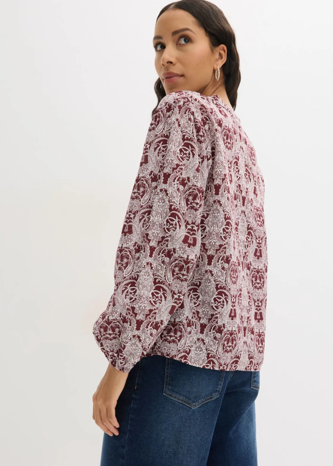 bonprix bonprix Blusa de algodón puro rojo rubí-blanco lana Best
