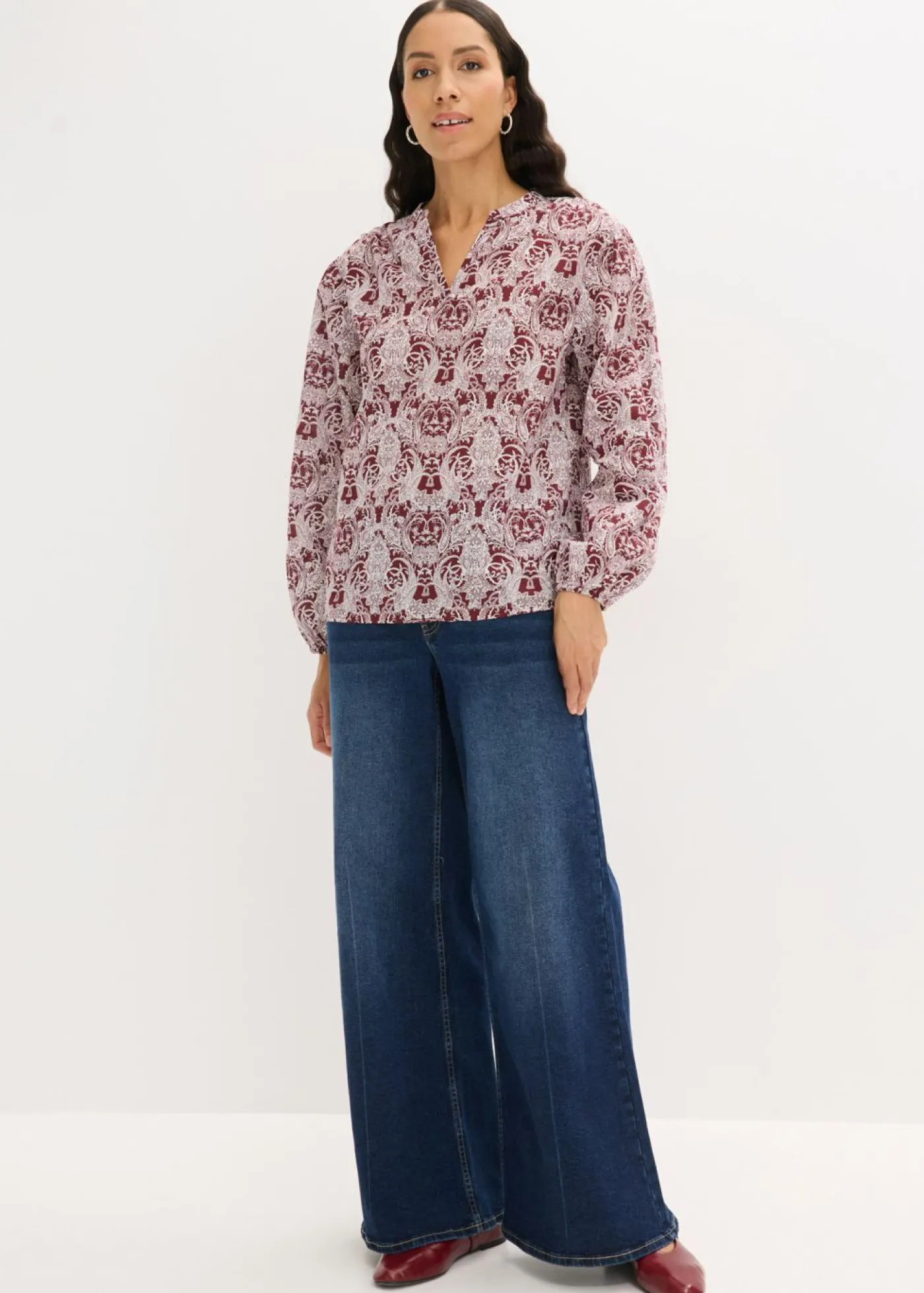 bonprix bonprix Blusa de algodón puro rojo rubí-blanco lana Best