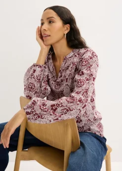bonprix bonprix Blusa de algodón puro rojo rubí-blanco lana Best