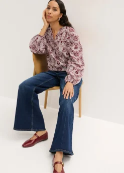 bonprix bonprix Blusa de algodón puro rojo rubí-blanco lana Best