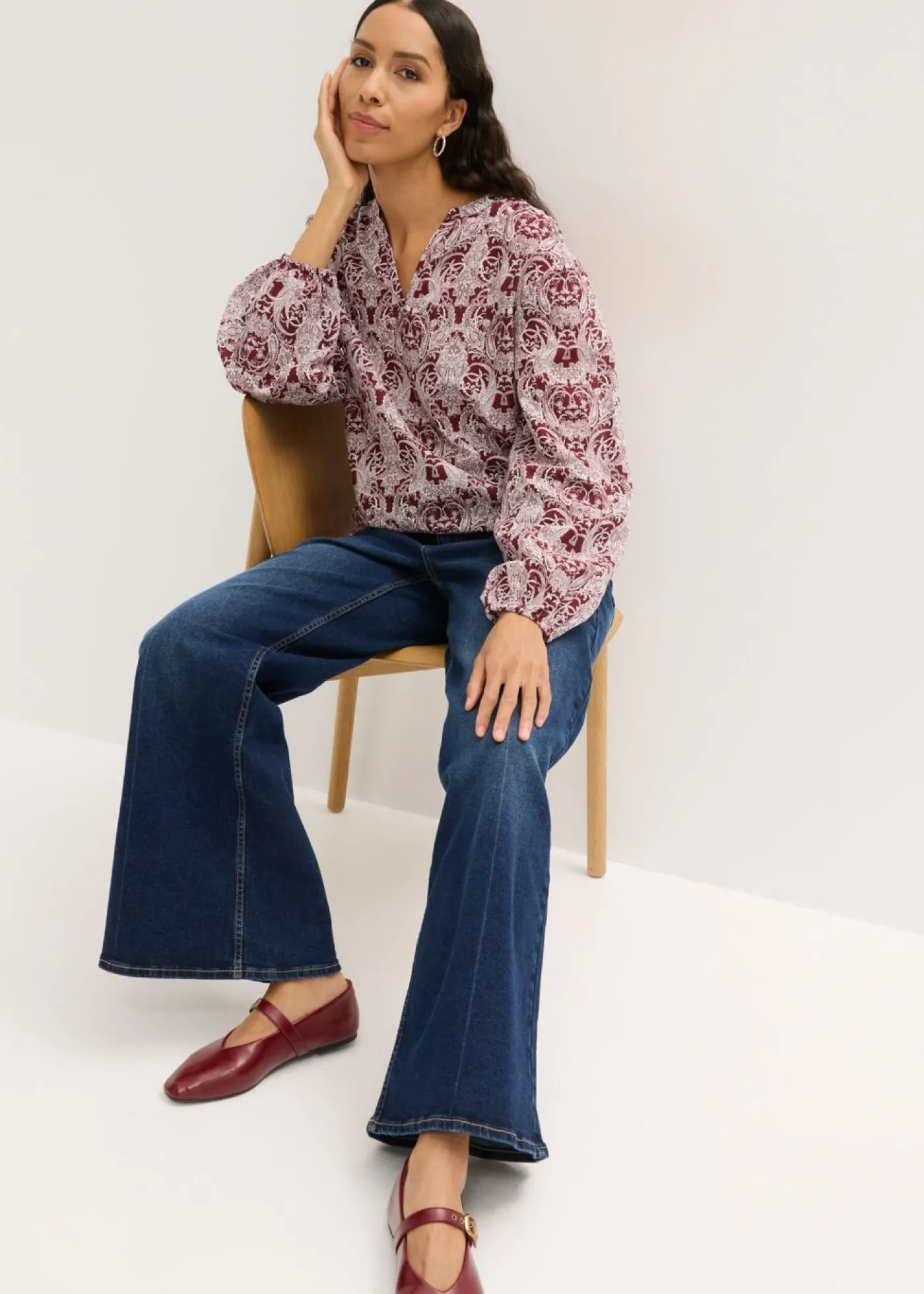bonprix bonprix Blusa de algodón puro rojo rubí-blanco lana Best