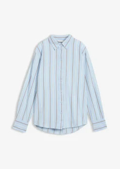 bonprix bonprix Blusa de algodón puro azul pálido-blanco lana-marrón castaño-arena claro rayas verticales Sale