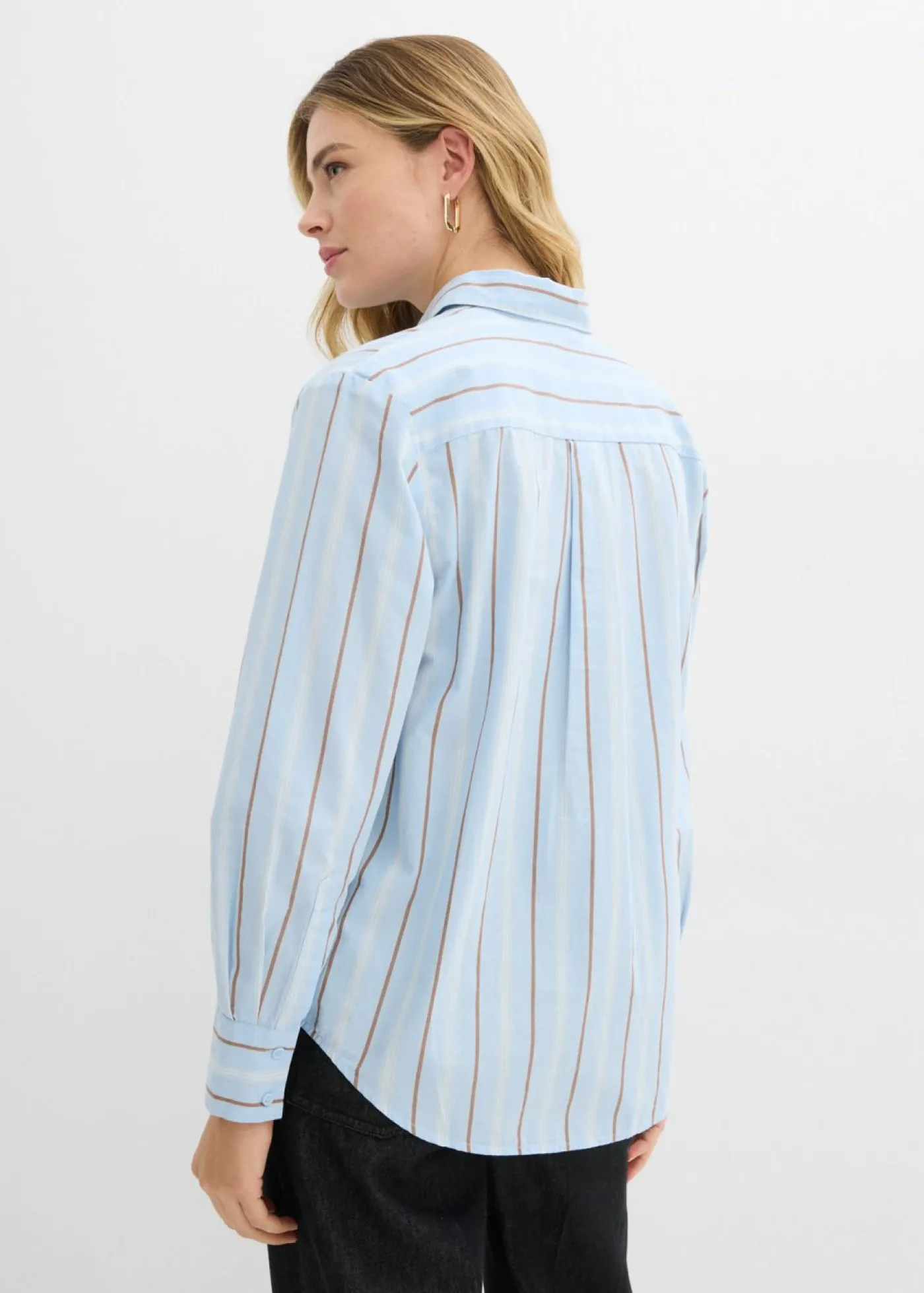 bonprix bonprix Blusa de algodón puro azul pálido-blanco lana-marrón castaño-arena claro rayas verticales Sale