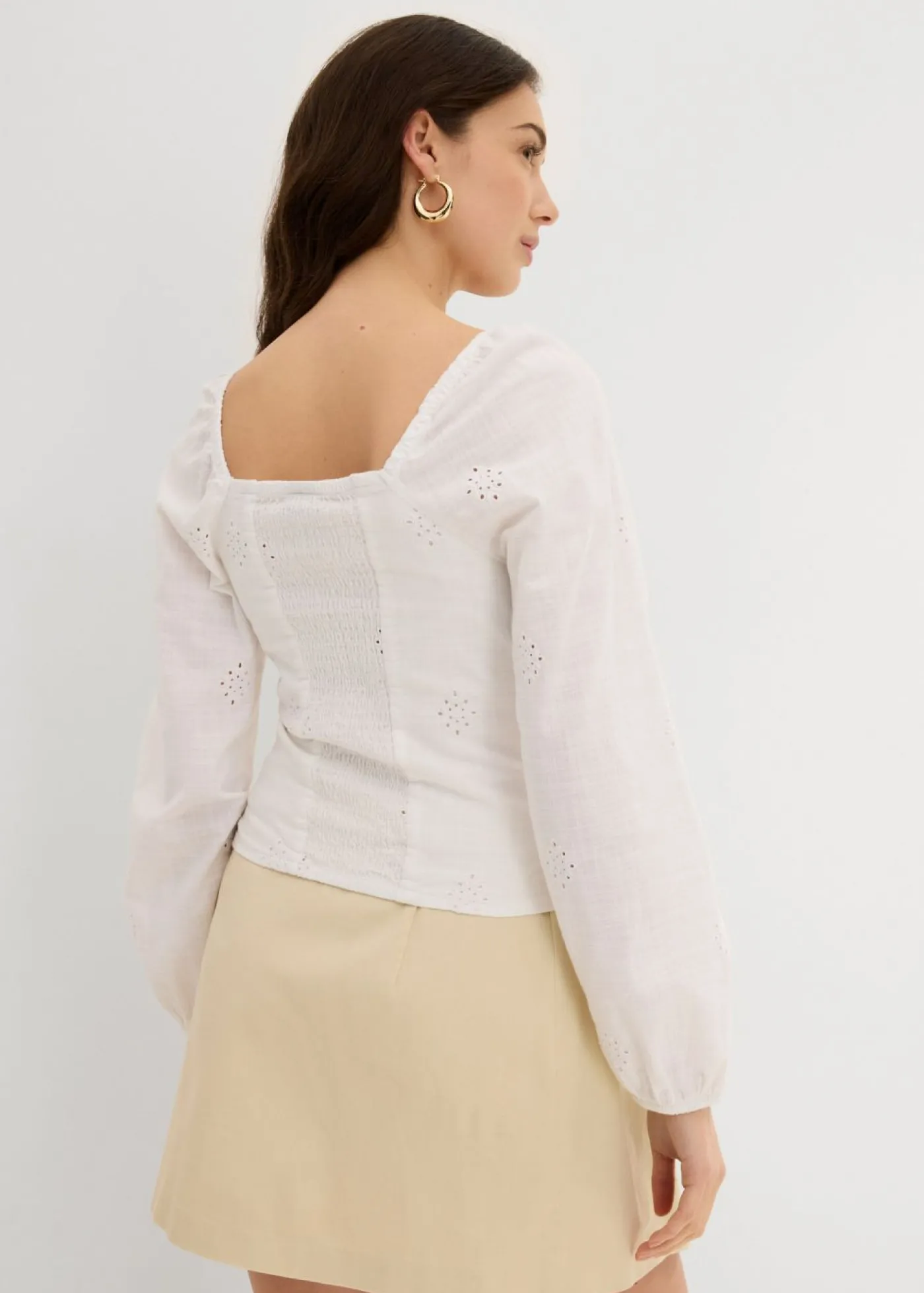 bonprix bonprix Blusa de algodón puro con bordado calado Blanco Clearance