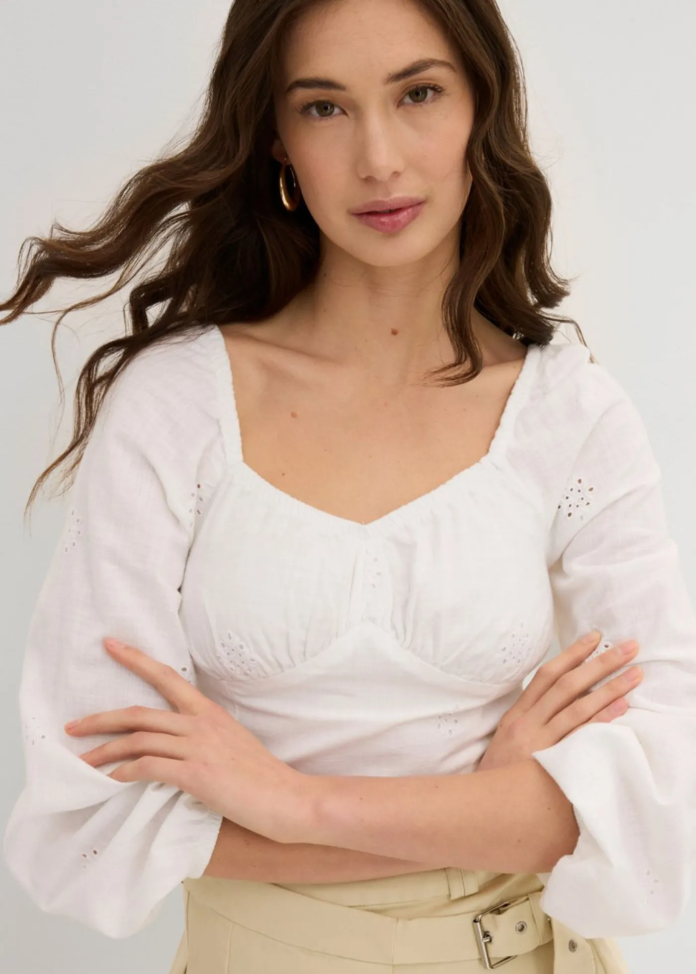 bonprix bonprix Blusa de algodón puro con bordado calado Blanco Clearance