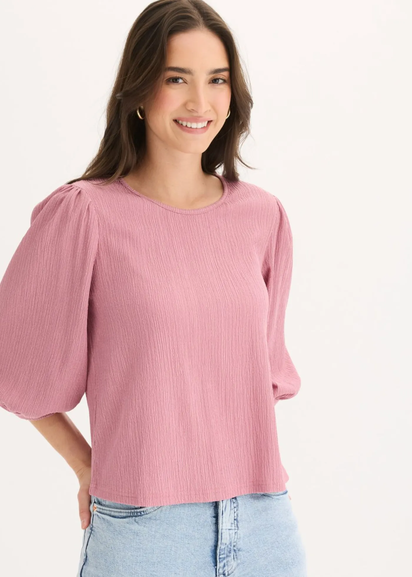 bonprix bonprix Blusa de crepé estructurado Malva Hot