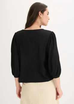 bonprix bonprix Blusa de crepé estructurado Negro Hot
