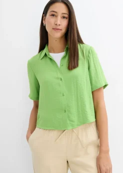 bonprix bonprix Blusa de crepé ligero con corte boxy Verde trébol Discount