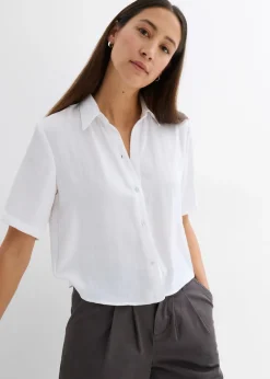 bonprix bonprix Blusa de crepé ligero con corte boxy Blanco Sale