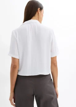 bonprix bonprix Blusa de crepé ligero con corte boxy Blanco Sale