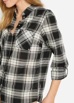 bonprix bonprix Blusa de cuadros de algodón puro Negro-blanco a cuadros New