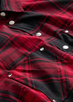 bonprix bonprix Blusa de cuadros de algodón puro Rojo-negro a cuadros Hot