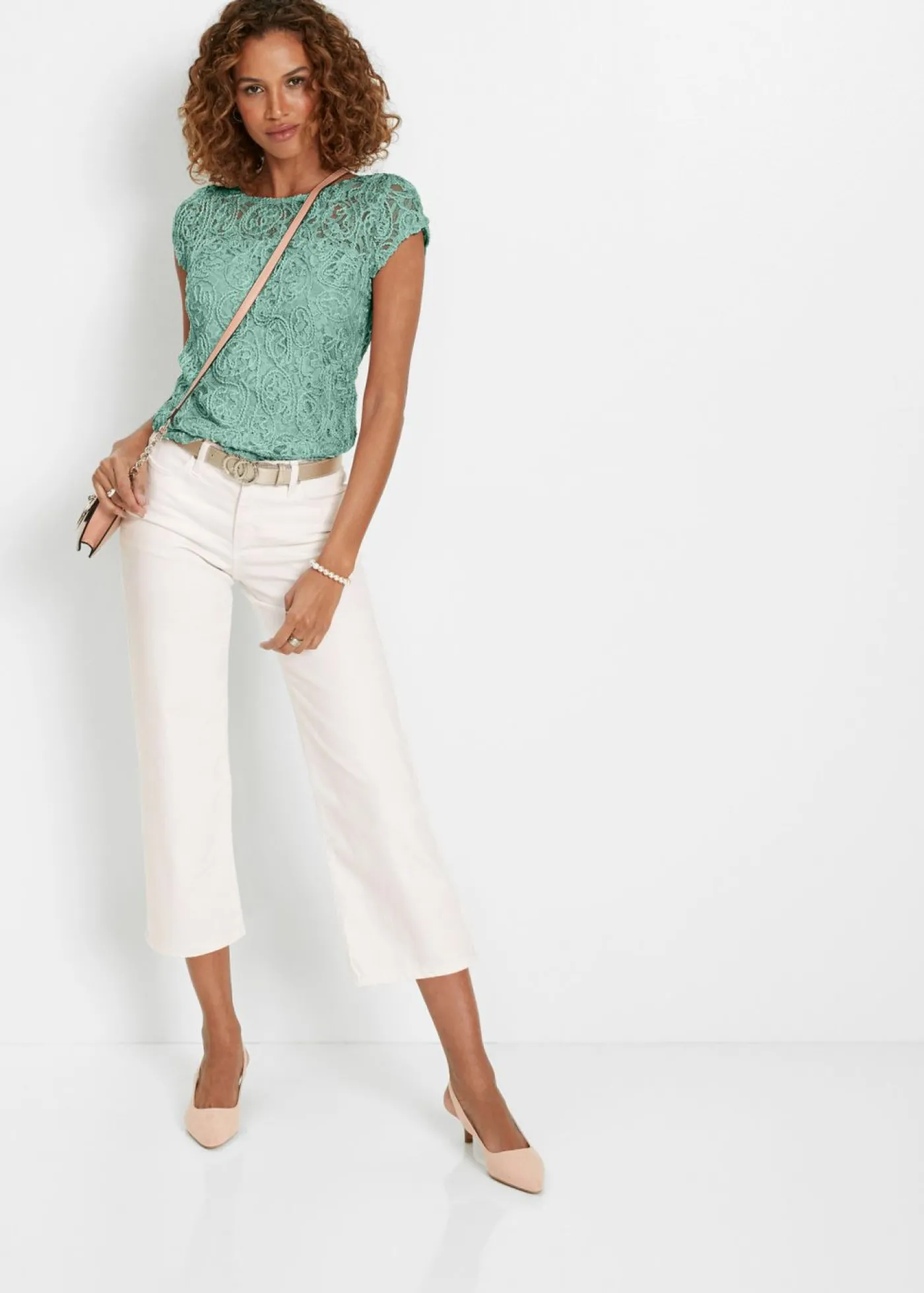 bonprix bonprix Blusa de encaje Verde pastel