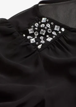 bonprix bonprix Blusa de gasa con adornos de piedras brillantes Negro Clearance
