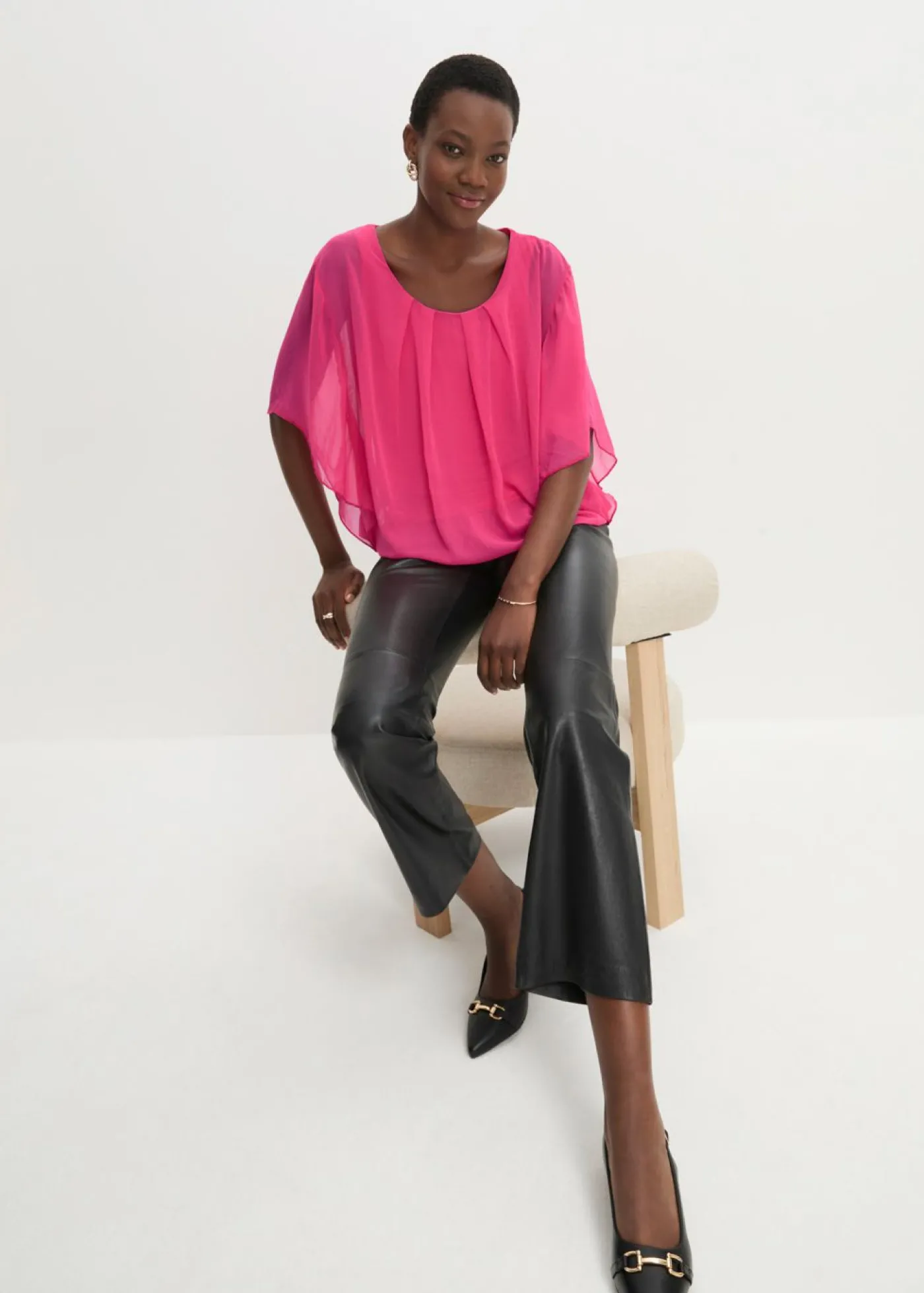 bonprix bonprix Blusa de gasa con camiseta interior Rosa oscuro Outlet