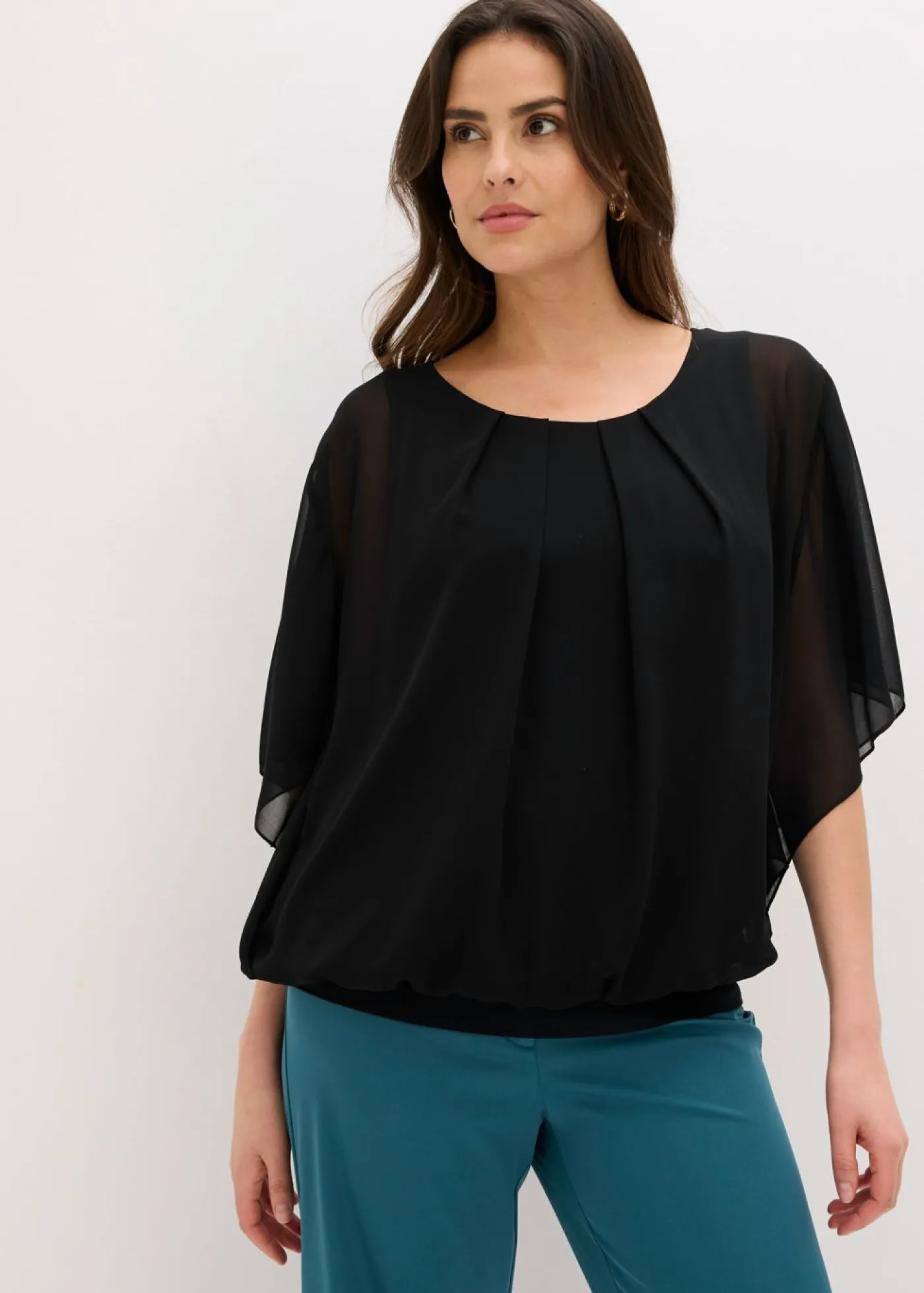 bonprix bonprix Blusa de gasa con camiseta interior Negro Discount