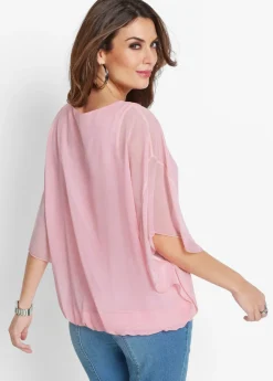 bonprix bonprix Blusa de gasa con camiseta interior Rosa empolvado Outlet